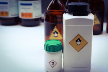 oxidizing agent symbol on bottle chemical ,warning symbol