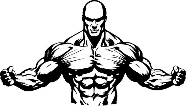 Illustration of muscular torso in drawing stencil style.