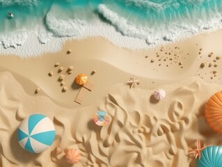 Fototapeta na wymiar Top view of beach and sea background. Generative AI
