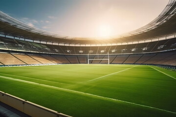 huge rugby stadium with green grass background