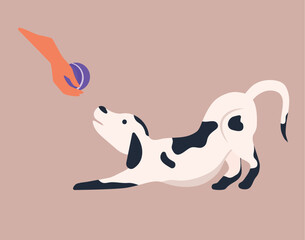 Concept Dog body language. A charming flat vector illustration crafted for web use, presenting an entertaining dog-centric cartoon concept on a white background. Vector illustration.