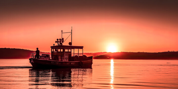 A Paran Boat was captured in an HD Sky Wallpaper, at the Ilha Do Mel Sunset - generative ai.