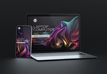 Smartphone and Laptop Mockup on Dark Background