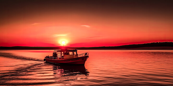 A boat in the sunset was captured with HD sky wallpapers in Ilha do Mel, Paran� - generative ai