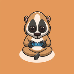 cute slow loris playing game cartoon illustration