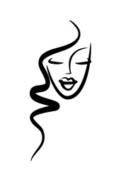 Woman hairstyle icon. Logo beauty salon, make-up. Cosmetology emblem
