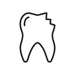 Chipped Tooth Line Icon. Medical Dental Problem Linear Pictogram. Broken Cracked Teeth. Damaged Enamel. Dentistry Outline Symbol. Dental Treatment Sign. Editable Stroke. Isolated Vector Illustration