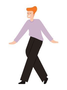 Concept Office party people men. This is a flat vector cartoon illustration on a white background, portraying a happy man on a violet shirt at an office party. Vector illustration.