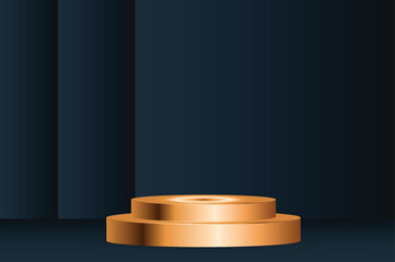 Golden and Blue Cylinder Podium - Luxury Blank Stage for Product Display