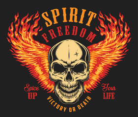 Fototapeta premium Skull with Fire poster colorful