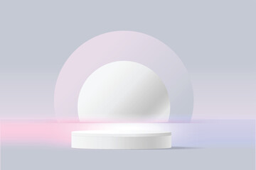 Minimalistic Stage with Round Podium - Cylindrical Podium on Soft Pastel Background