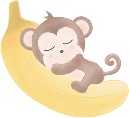 cute monkey watercolor png