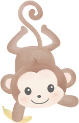 cute monkey watercolor png