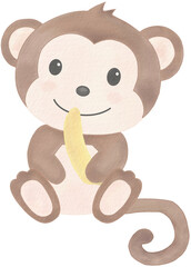 cute monkey watercolor png