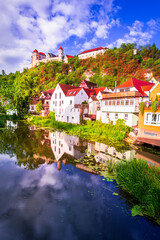 Fototapeta premium Harburg, Swabia. Beautiful medieval village water reflection, Bavaria, Germany.