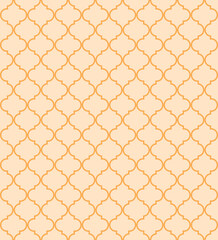 Moroccan Seamless background of geometric islamic trellis pattern in gold with gold outline. Decorative morocco geometric pattern/ quatrefoil background