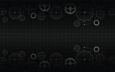 Abstract futuristic Cog Gear Wheel with arrows on dark black color background. with Vector illustration gear wheel,  Hi-tech digital technology and engineering, digital telecom technology concept.