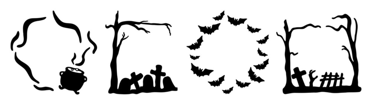 Set of Halloween frames for design. Vector illustration.