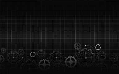 Abstract futuristic Cog Gear Wheel with arrows on dark black color background. with Vector illustration gear wheel, Hi-tech digital technology and engineering, digital telecom technology concept.