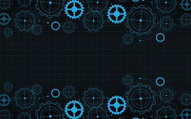 Abstract futuristic Cog Gear Wheel with arrows on dark blue color background. with Vector illustration gear wheel,  Hi-tech digital technology and engineering, digital telecom technology concept.