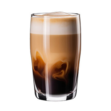 A glass of coffee with milk and foam on top