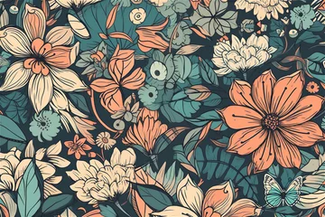 Fototapeten seamless pattern with flowers, generative ai © Loks