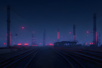 Fototapeta na wymiar railroad at night neon AI