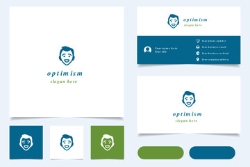 Optimism logo design with editable slogan. Branding book and business card template.
