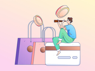 Online shopping payment safety characters flat vector concept operation hand drawn illustration
