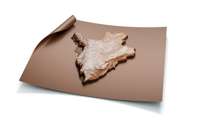 Map Of Burundi Old Style Brown On Unrolled Map Paper Sheet On White Background, 3d illustration
