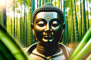 Bouddha et bambous,IA générative.