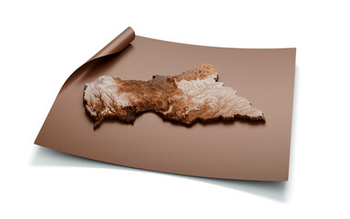 Map Of Central African Old Style Brown On Unrolled Map Paper Sheet White Background, 3d illustration