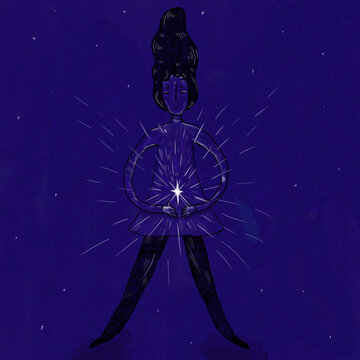 Woman with glowing chakra on purple background