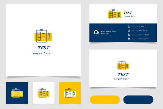 Test logo design with editable slogan. Branding book and business card template.