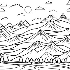 Coloring page of hills and sky