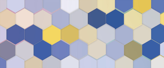 Abstract background of hexagon. Blue honeycomb with a gradient color. Isometric geometry. Colorful hexagons background. Random displacement. Good background. Simply geometric pattern and Copy space.