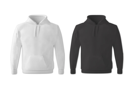 Black and white hoodies mockup isolated on white background. 3d rendering.