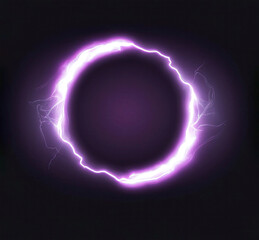 Lightning round frame overlay effect. plasma magical portal on dark background. ball light effect....