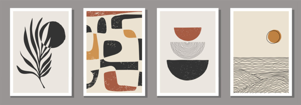 Set of minimalist posters with abstract organic shapes composition