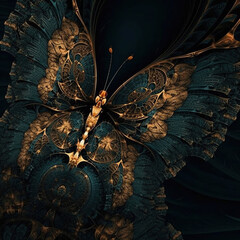 Black and gold butterfly illustrations. Generative AI.