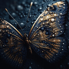 Black and gold butterfly illustrations. Generative AI.