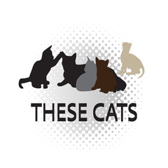 a bunch of cats, mother and her kittens full of color