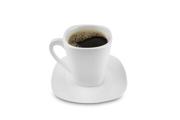 White ceramic cup with cofee isolated on white background.