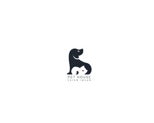 Dog and cat logo design template vector, line of pet logo design suitable for pet shop, store, caffe, business, hotel, veterinary clinic, Domestic animals vector illustration logotype, sign and symbol