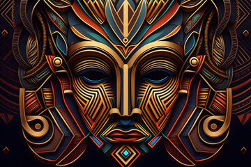 luxury Afrofuturism Mask Pattern ideal for backgrounds or decoration - African art - Golden - AI Technology	
