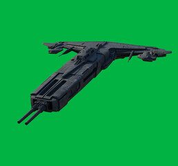 Fast Attack Space Ship on Green Screen Background - Front View, 3d digitally rendered science fiction illustration
