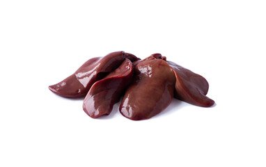 Raw Chicken Liver isolated on white background. Raw Chicken livers, Fresh offal, close-up, isolated on white background.