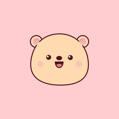Brown kawaii bear head on pink background