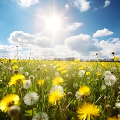 dandelions in field