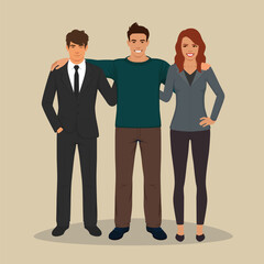 Group of diverse people expressing positive emotions, flat vector illustration isolated